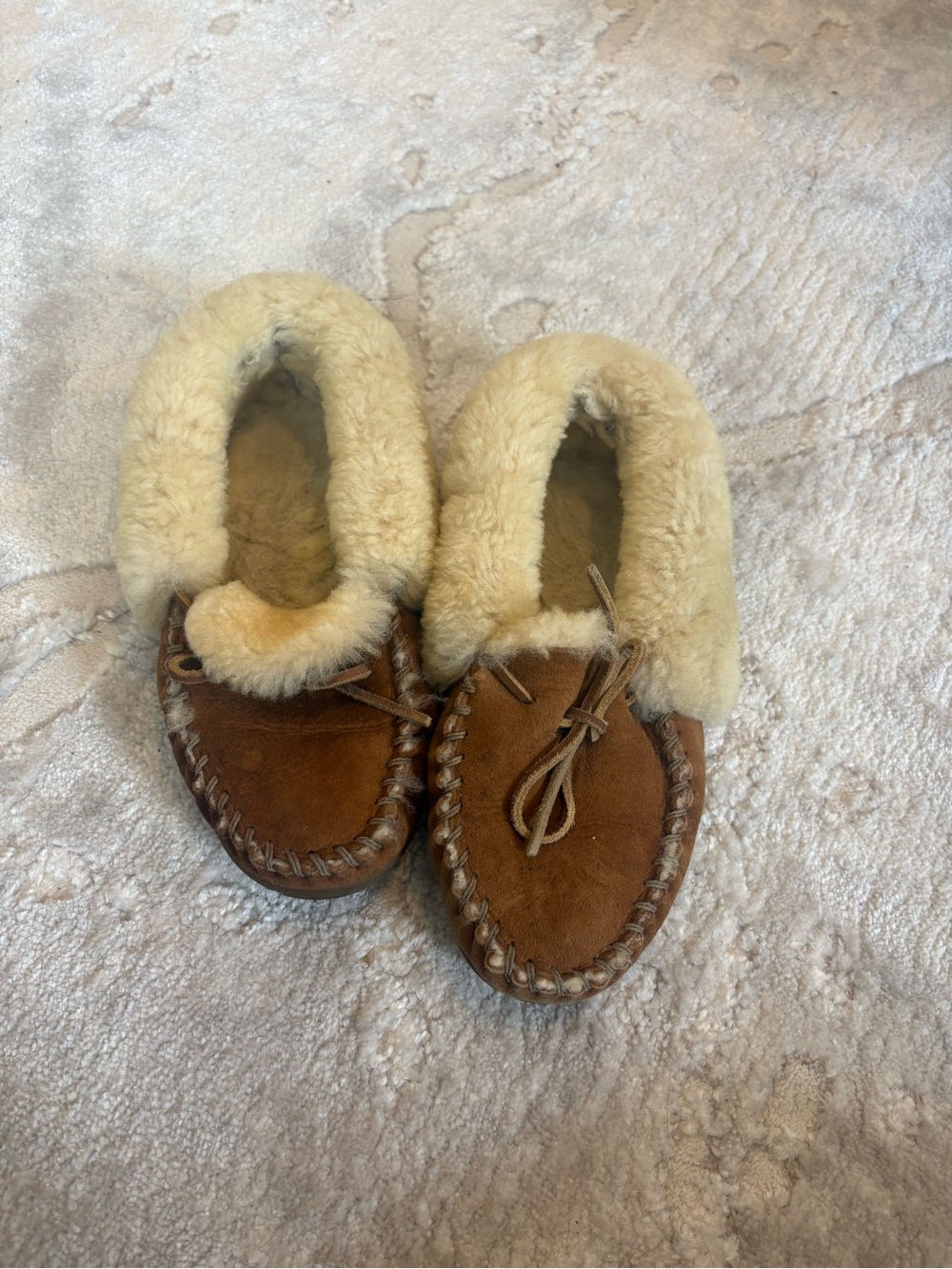 L.L. Bean Brown Suede Moccasins with Cream Shearling Trim